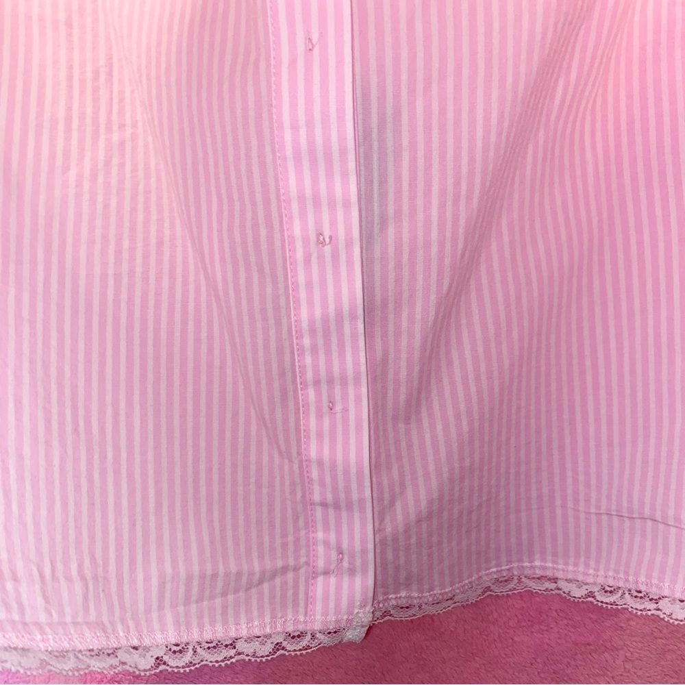 SKIMS Cherry Blossom Pink White Stripe Pajama Tank Cotton Lace Large Pajama Chic - Picture 7 of 12